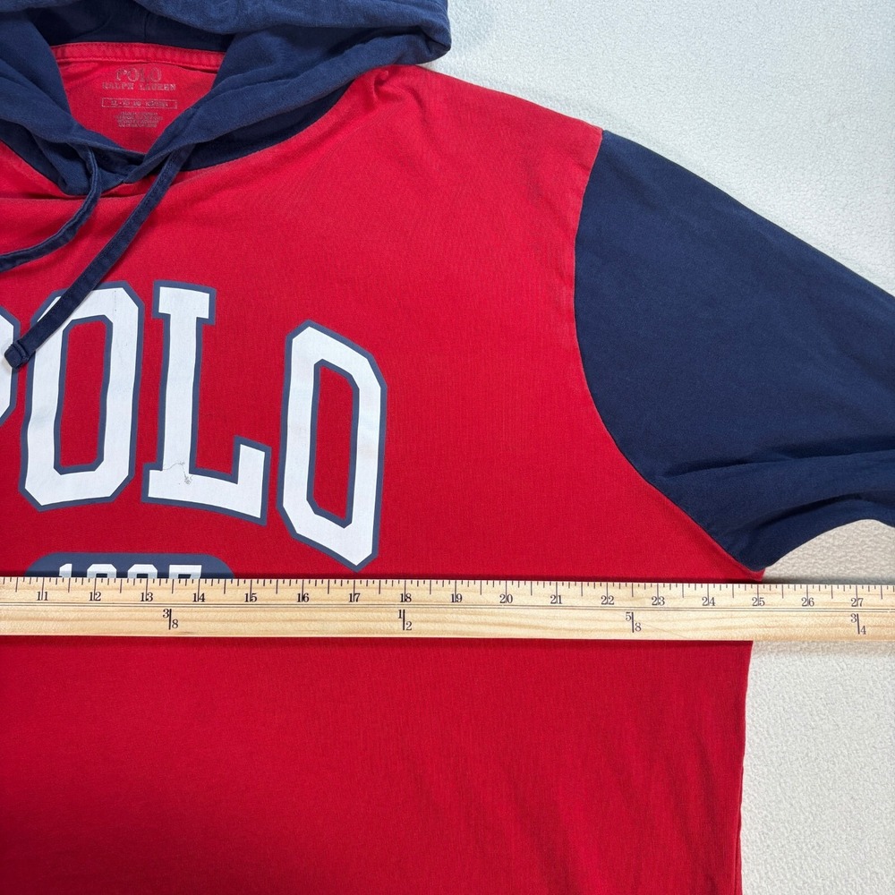 Polo Ralph Lauren Hoodie Men's XL Red Navy Colorblock 100% Cotton Drawstring - Picture 6 of 16